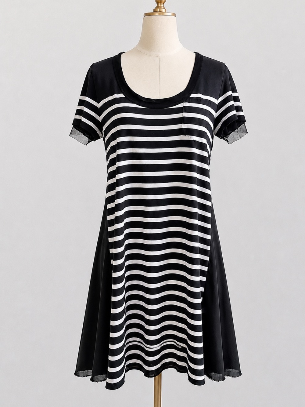 Sacai Luck Short Sleeve Striped Combo Swing Tent Mini Dress Navy/White Women 2 M